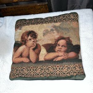 Vintage 80s Ralphael 2 Angel Cherub Tapestry Decorative Pillow Cover